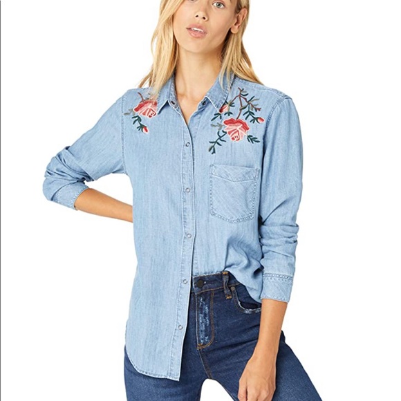 Rails Chambray Rose Bud Embroidered Top - Picture 1 of 6